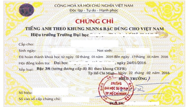 Chứng chỉ tiếng anh Đại học sư phạm tp HCM