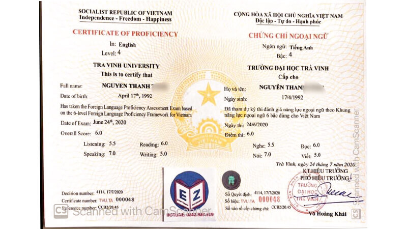 Chứng chỉ tiếng anh đại học Trà Vinh