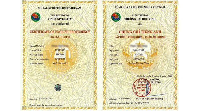 Chứng chỉ tiếng anh đại học Vinh