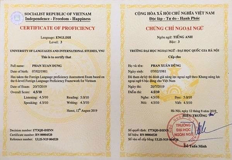 Chứng chỉ tiếng anh B1 VSTEP đại học ngoại ngữ