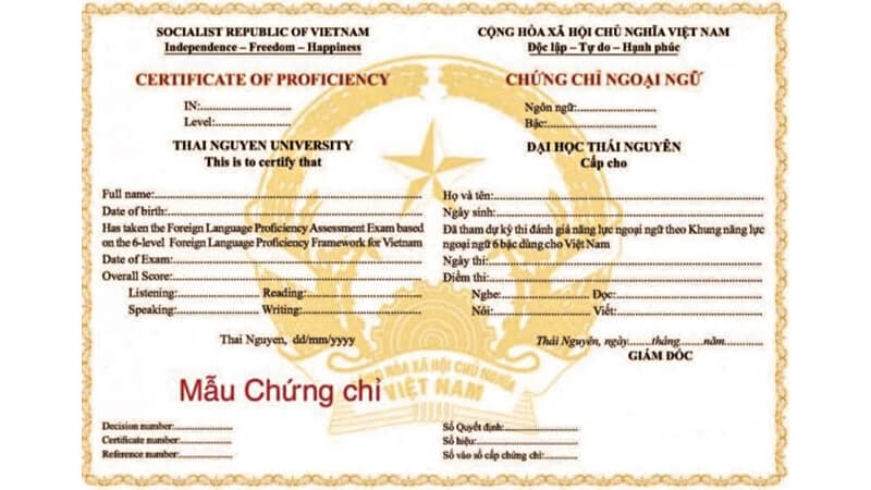 Mẫu chứng chỉ tiếng anh B1 - ĐH Thái Nguyên
