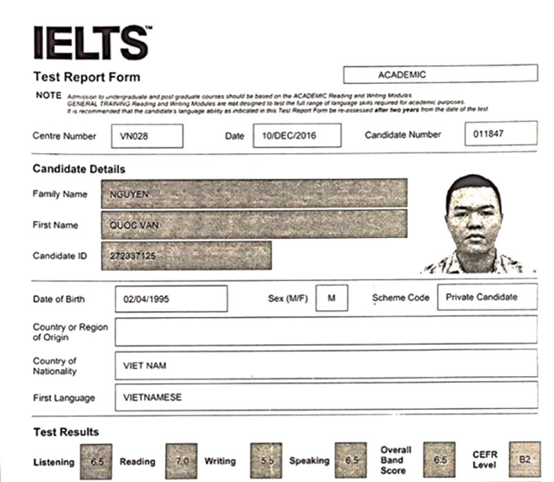 Hình ảnh chứng chỉ IELTS tương đương B2