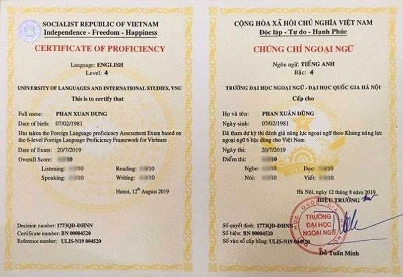Mẫu chứng chỉ tiếng anh B2 định dạng VSTEP và khung châu Âu