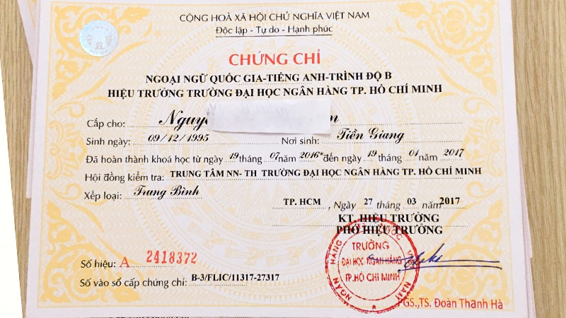 Chứng chỉ anh văn B đại học ngân hàng