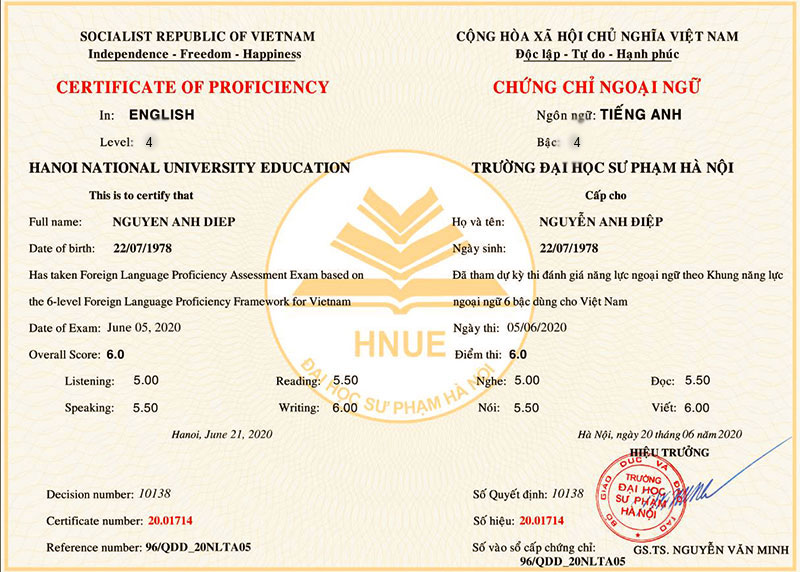 hình ảnh mẫu chứng chỉ tiếng anh bậc 4