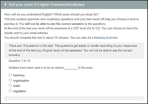 Test trình độ B1 tại Exam English 2