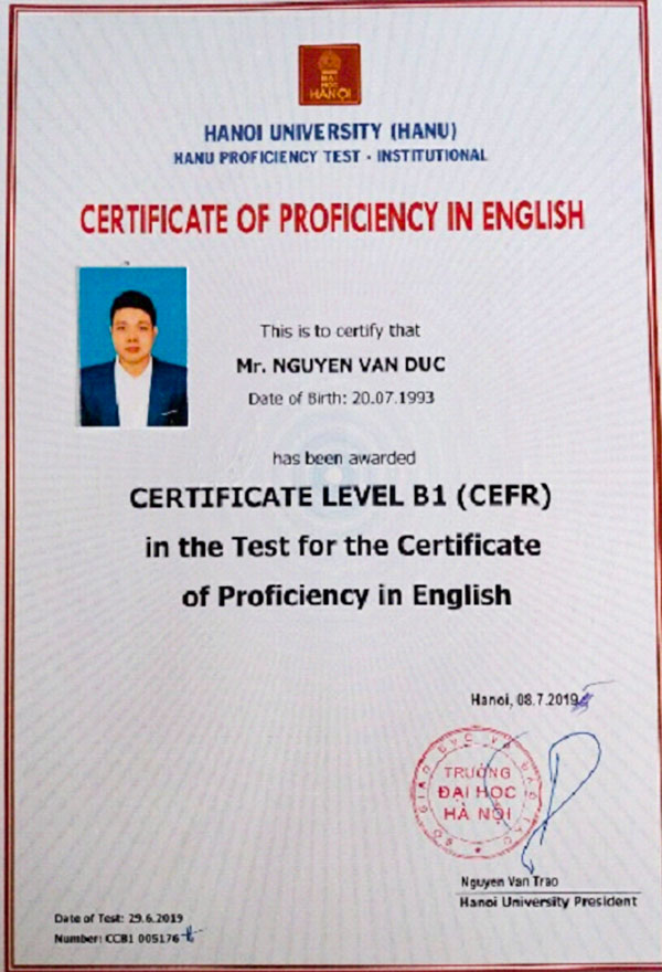 Chứng chỉ B1 châu Âu đại học Hà Nội