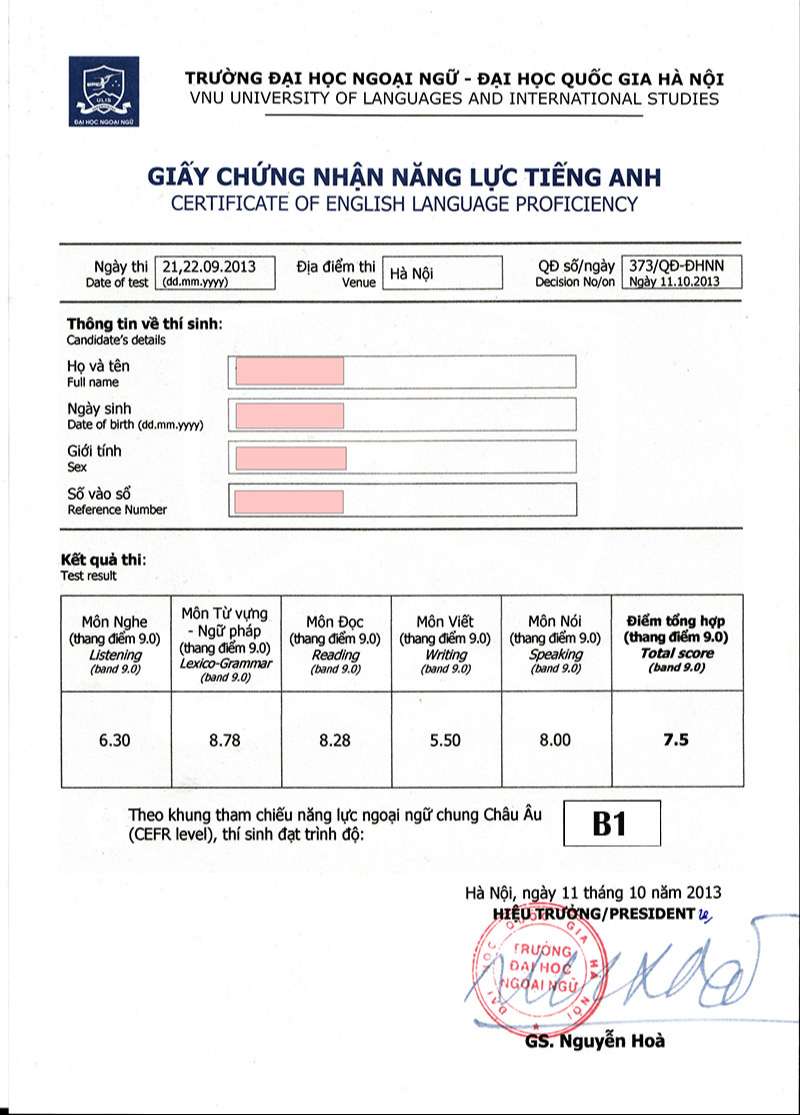 Giấy chứng nhận và chứng chỉ tiếng anh B1 có tương đương không?