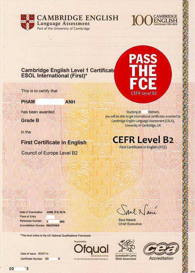 Khóa học và thi chứng chỉ B2 Cambridge (B2 First)