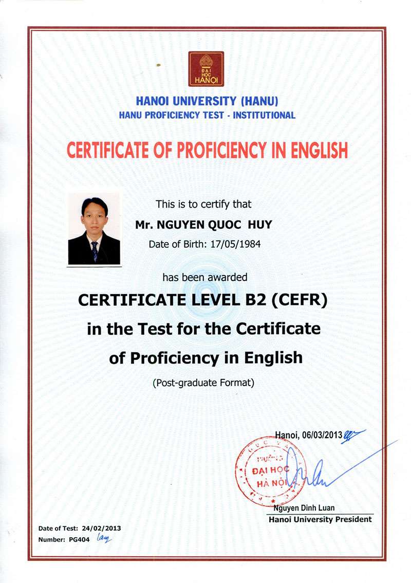 Hình ảnh chứng chỉ tiếng anh B2 Đại học Hà Nội