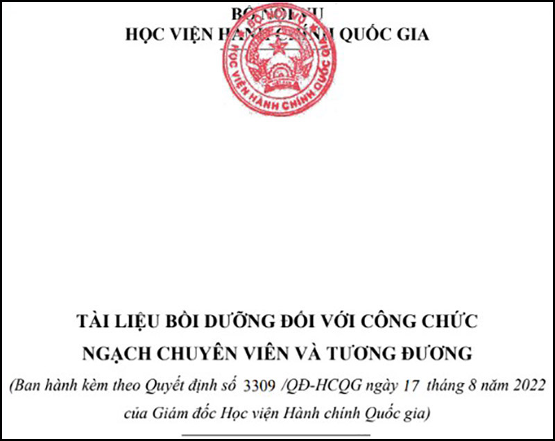Giáo trình bồi dưỡng ngạch chuyên viên và tương đương của Bộ Nội Vụ