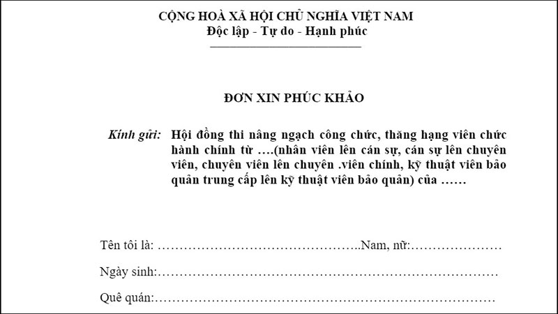 Mẫu đơn phúc khảo và đơn dự thi ngạch chuyên viên chính