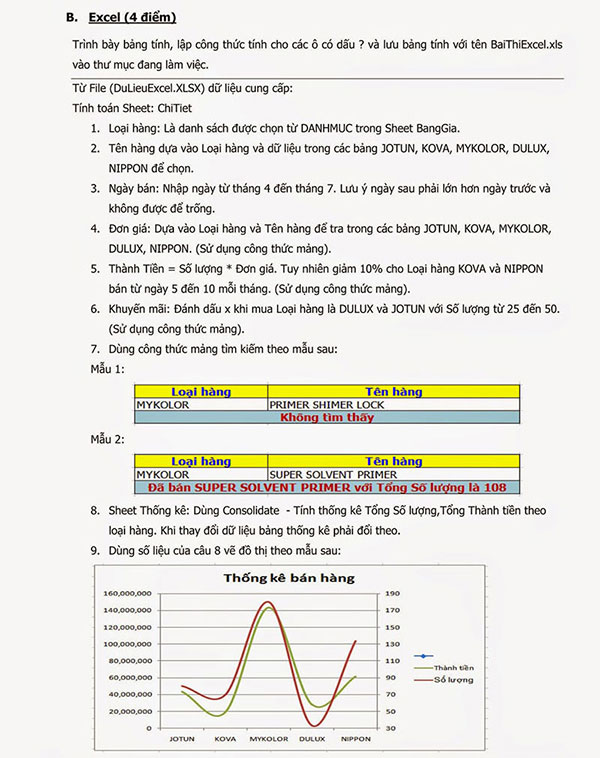 Đề thi thực hành tin học bằng B phần Excel