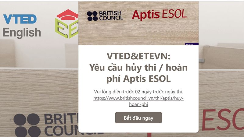 Mẫu đăng ký hủy thi APTIS của VTED và ETE