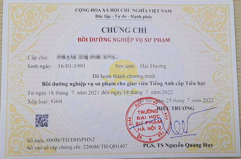 chứng chỉ nghiệp vụ sư phạm tiểu học