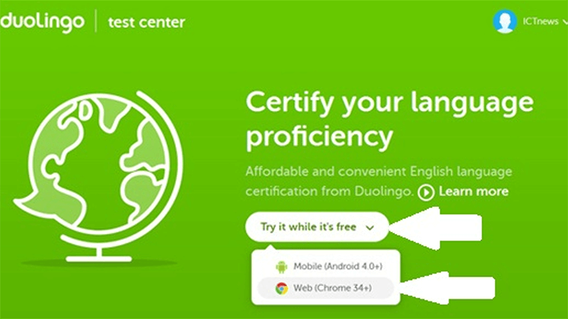 đăng ký Duolingo English Test bước 1
