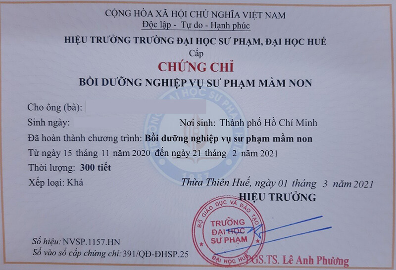 Khóa học chứng chỉ nghiệp vụ sư phạm mầm non