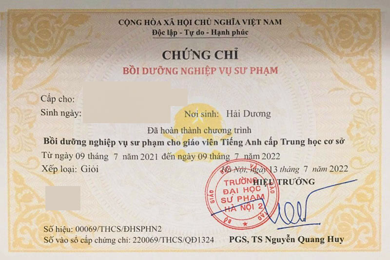 Khóa học chứng chỉ nghiệp vụ sư phạm cho giáo viên THCS, THPT