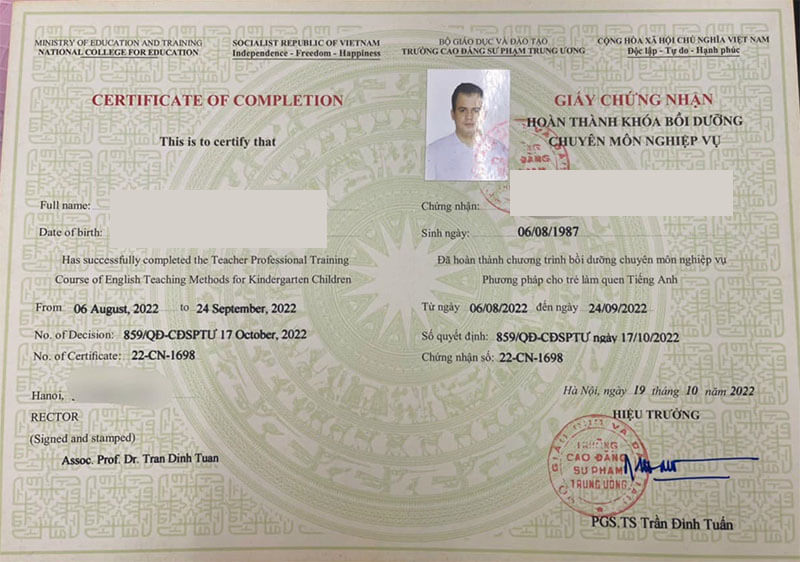 Khóa luyện thi chứng chỉ phương pháp cho trẻ làm quen tiếng Anh