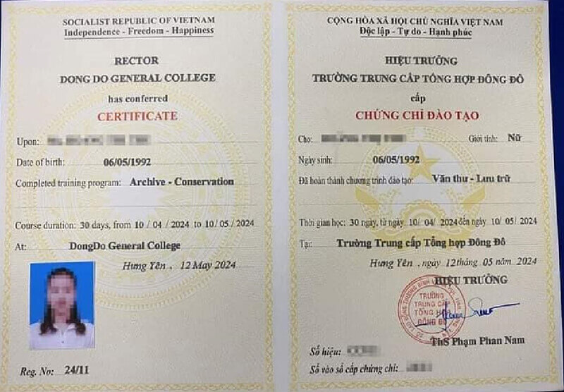 Chứng chỉ văn thư lưu trữ