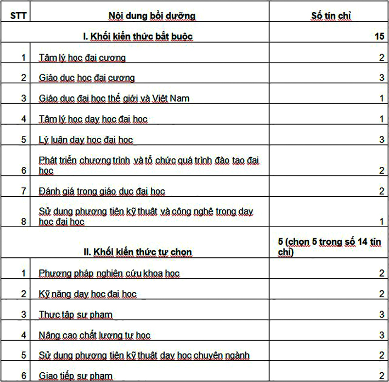 Nôi dung chương trình đào tạo nghiệp vụ sư phạm giảng viên